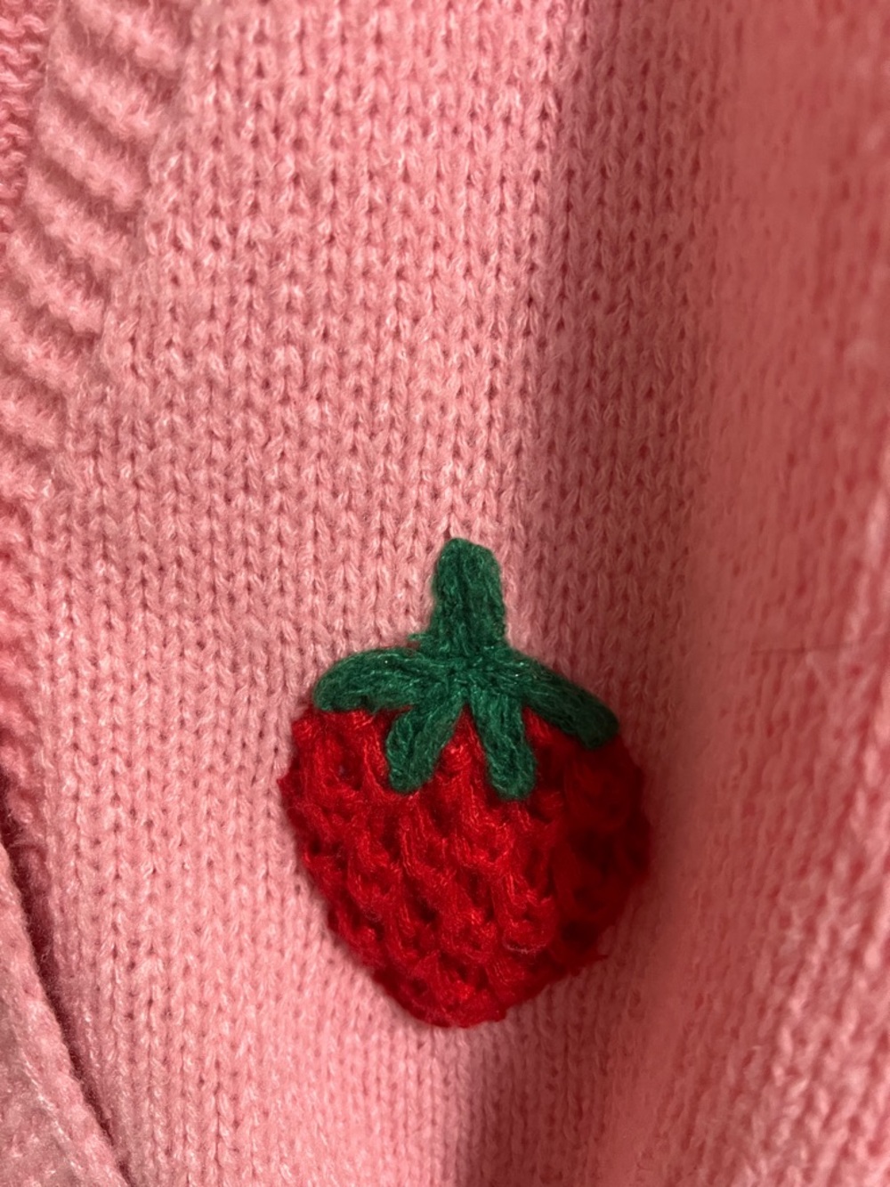 Luna Ivy Pink Strawberry Appliqué V-Neck Cardigan Sweater - Picture 11 of 12